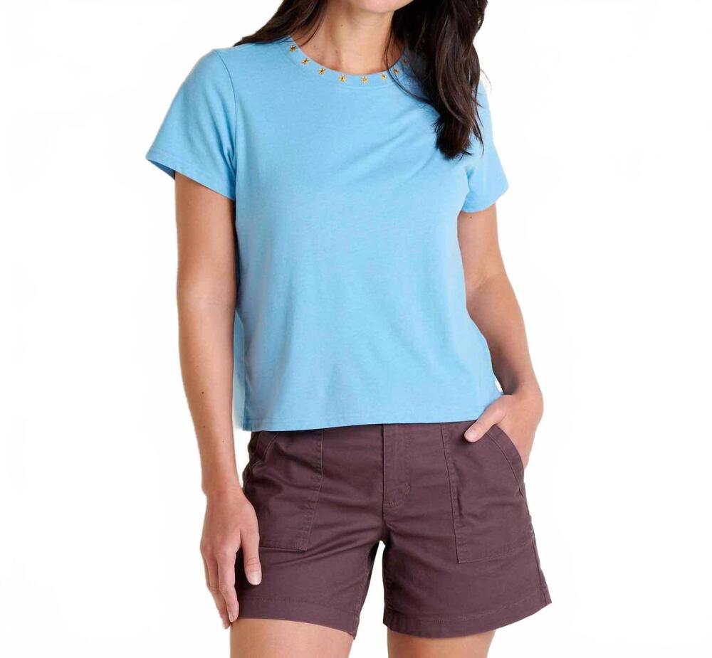 NEW TOAD&CO re-form embroidered crew shirt in dusk blue embroidery